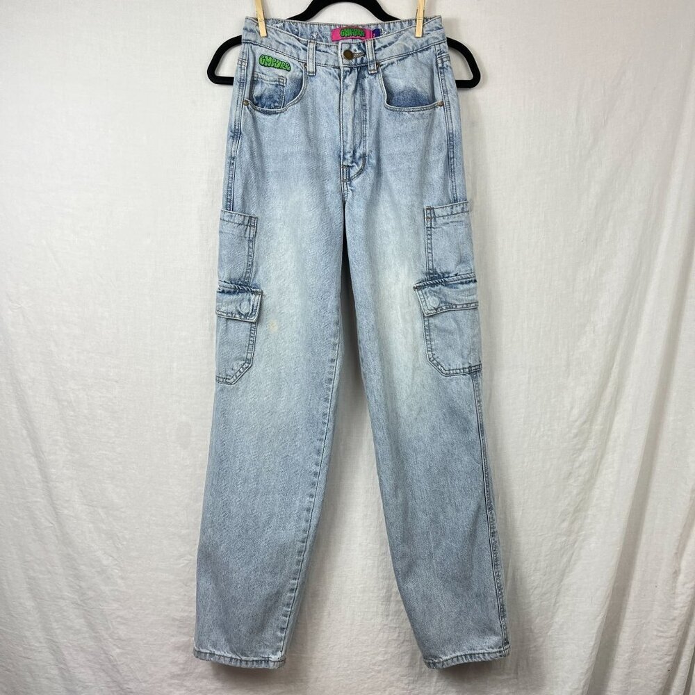 Empyre Tori‎ Jeans Cargo Womens 0 25x30 Light Wash Skater Y2K Grunge Distressed